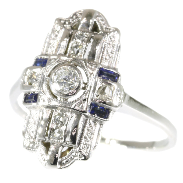 Real vintage Art Deco diamond and sapphire engagement ring